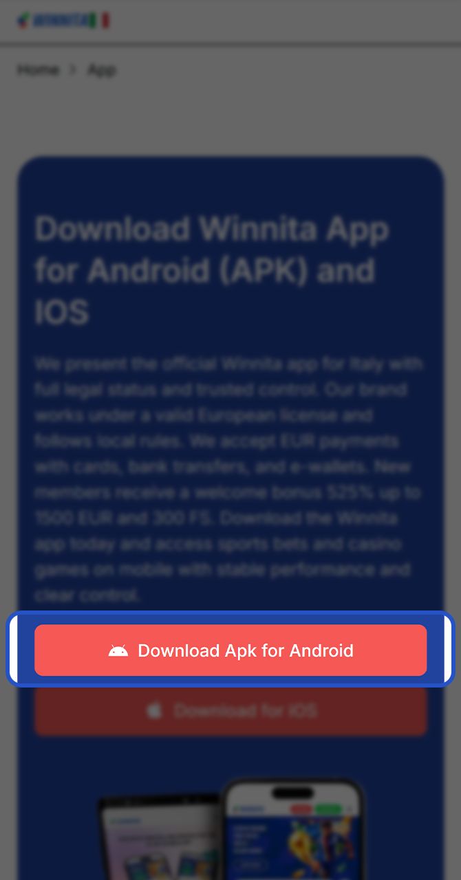 Open the Winnita website in any mobile browser.
