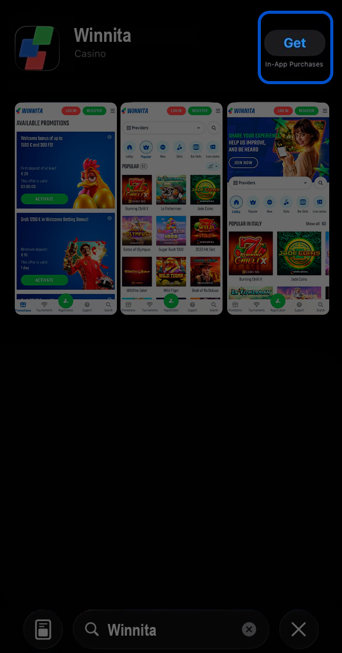 Confirm your Winnita app download from the App Store.