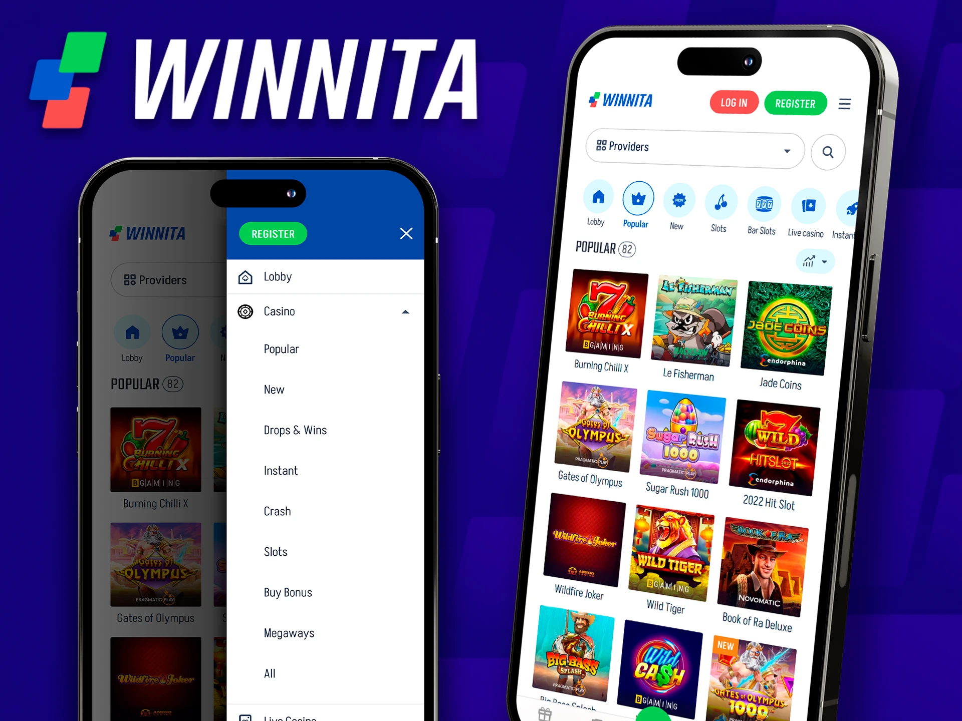 Play online casino games in the Winnita app section.