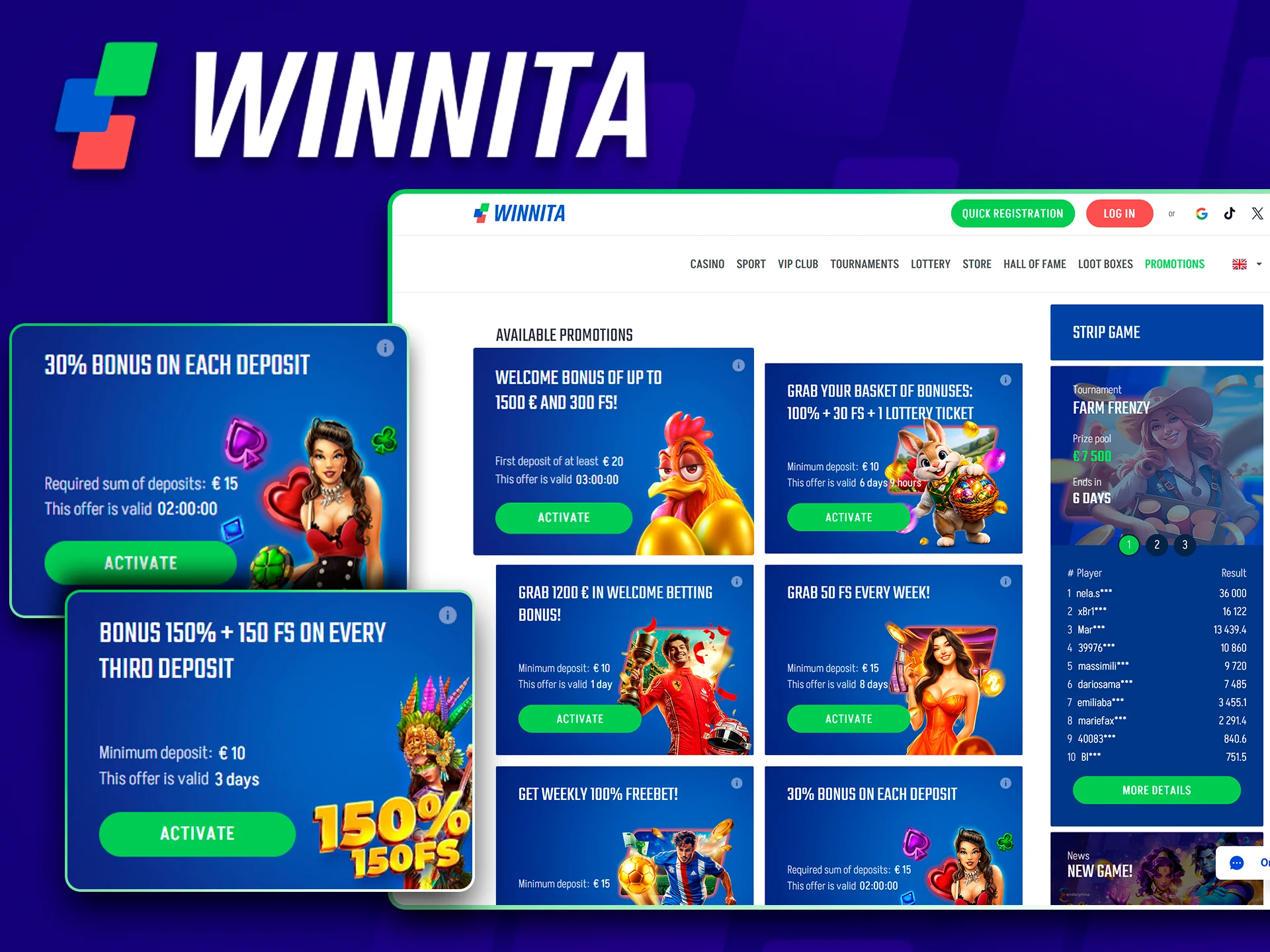 Claim exclusive Winnita bonus offers for live casino games.