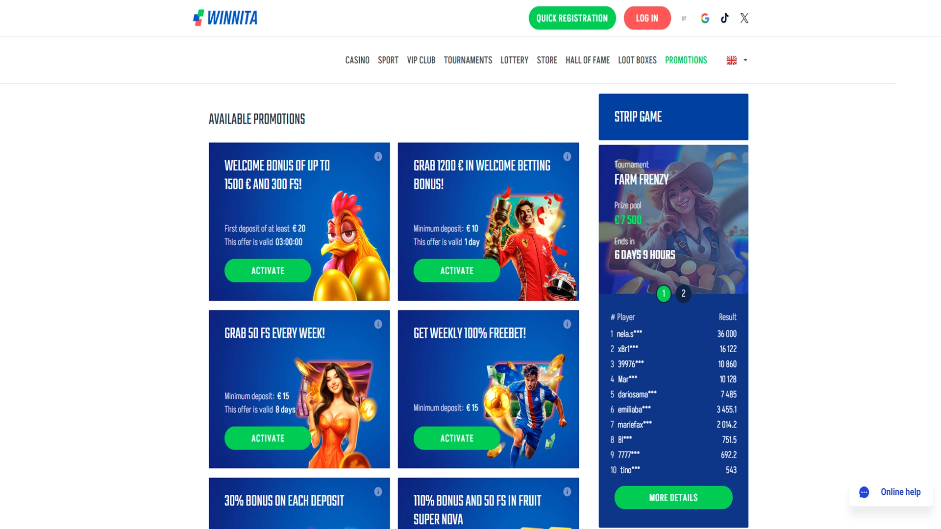 Claim the latest promotions and exclusive bonus offers at Winnita.