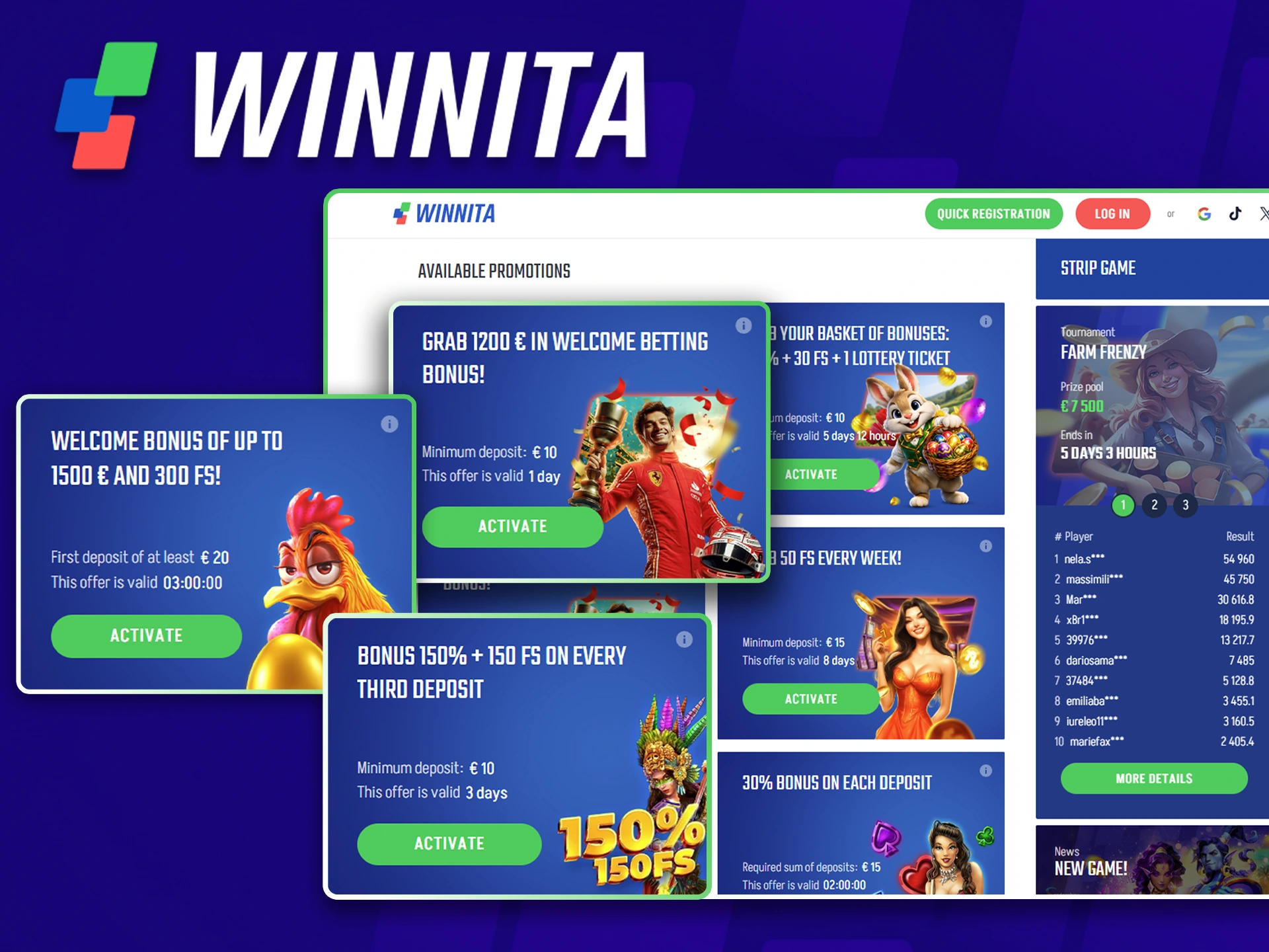 Claim exclusive deposit bonuses and promotions at Winnita.