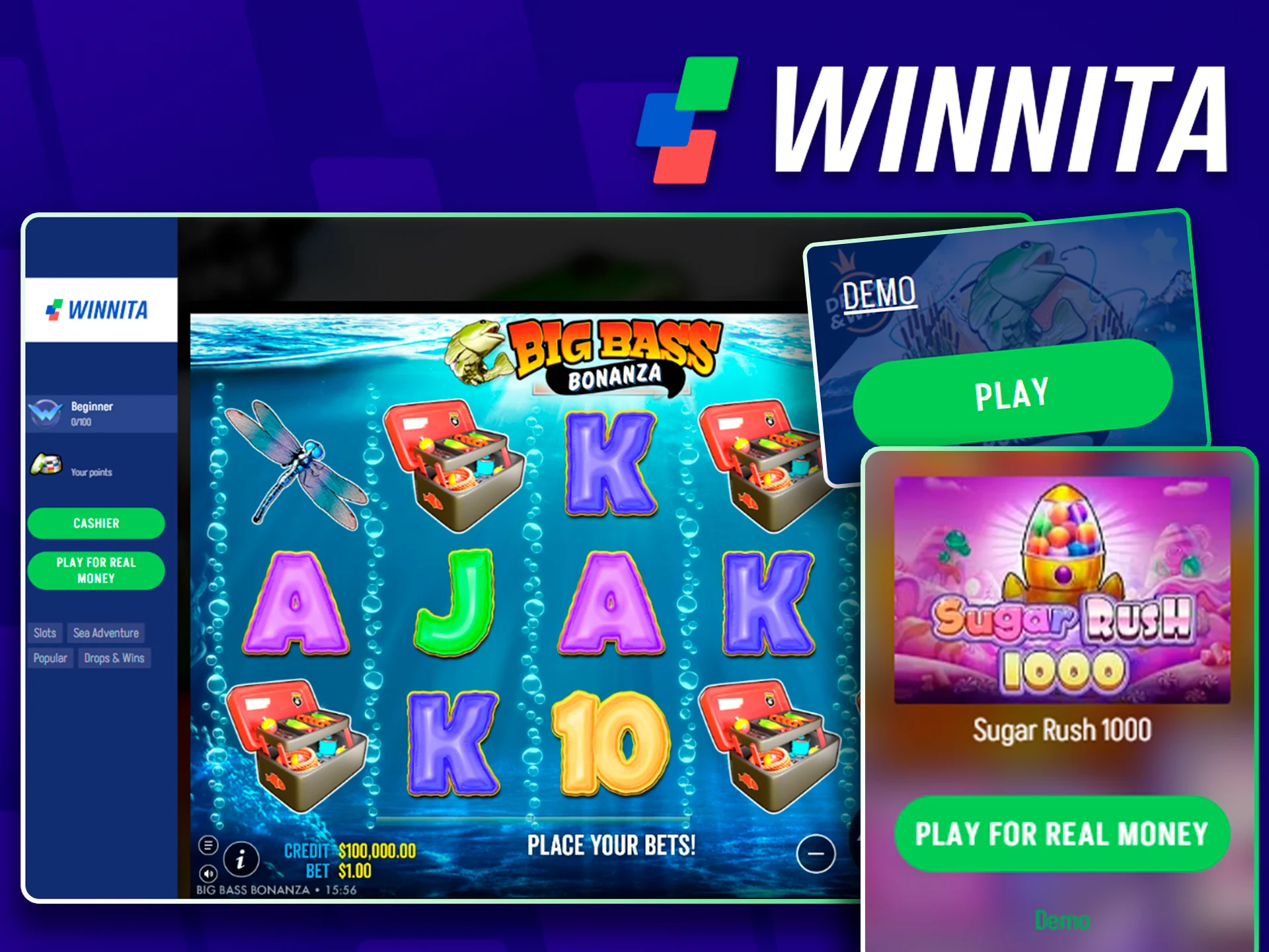 Play free demo versions of popular games at Winnita.