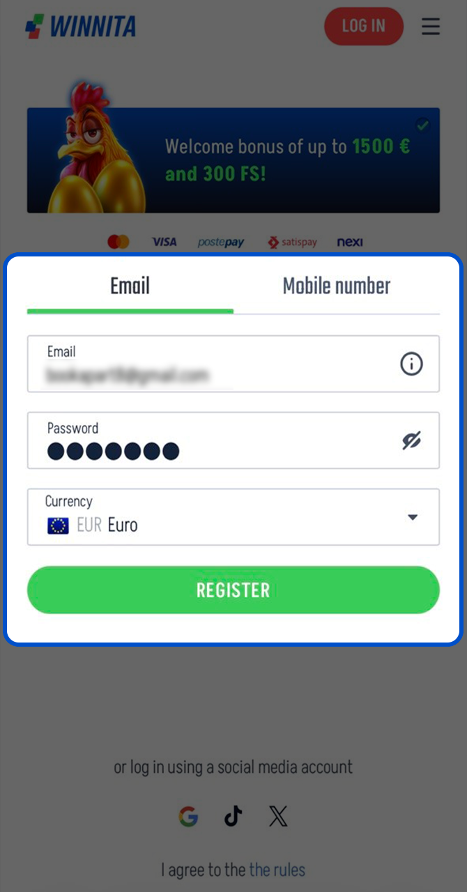 Register your account to start the Winnita VIP journey.